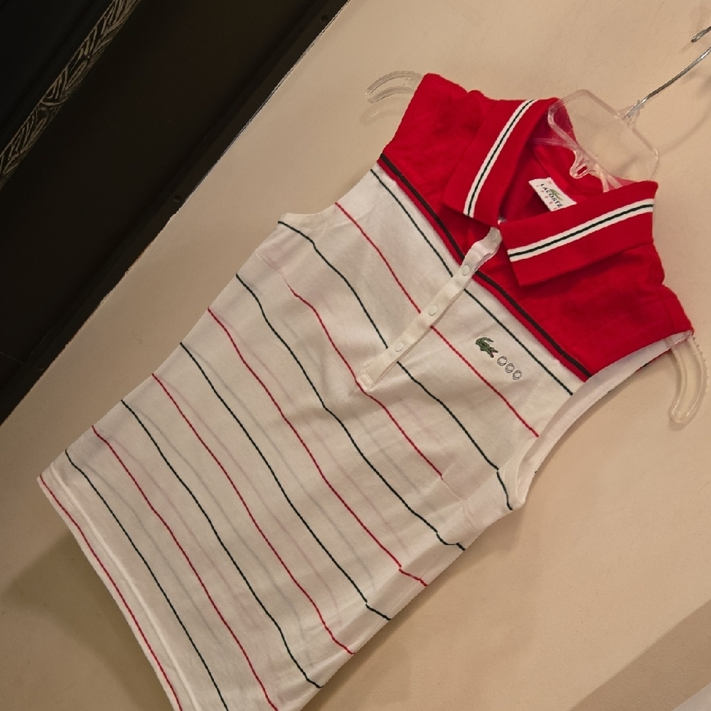 Lacoste Red and White Striped Sleeveless Polo Top